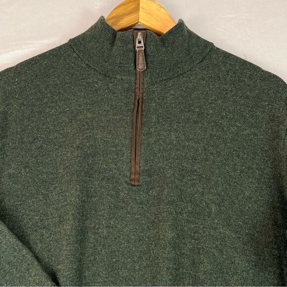 ORVIS Green Merino Wool 1/4 Zip Sweater Mens Large Pullover Mock Neck Classic - Picture 2 of 9
